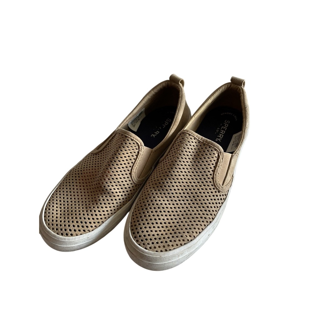 Sperry Crest Vibe Slip on Sneaker's Women's 8.5 Tan Perforated Suede Shoes